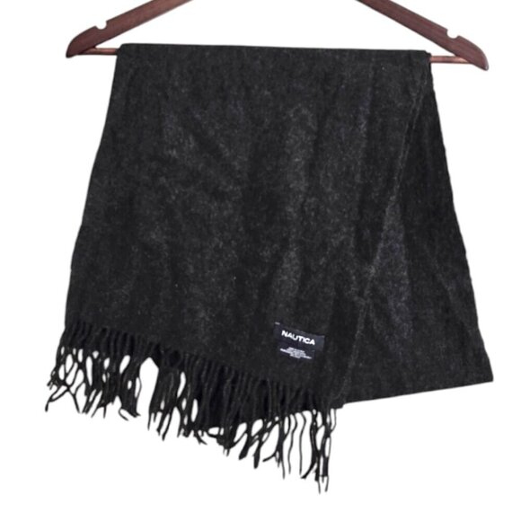 Nautica Other - Nautica Gray 100% Lambswool Wide Fringe Scarf